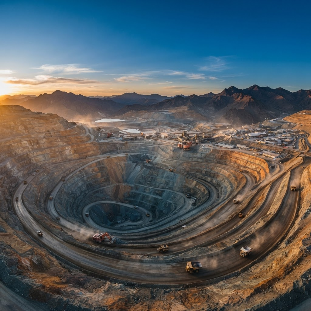 Aerial view of a large-scale mining operation